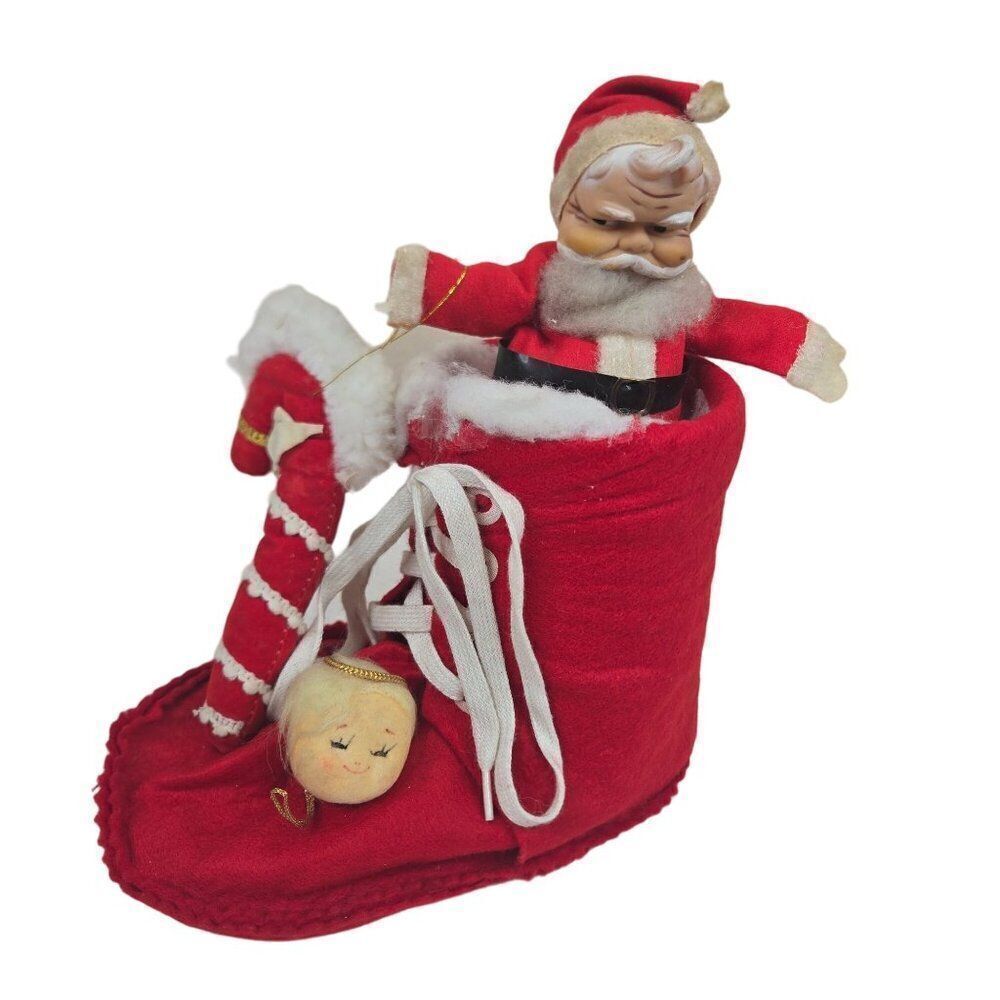 Vintage Mid Century Santa Red Felt Boot Decoration Christmas Kitsch 10"